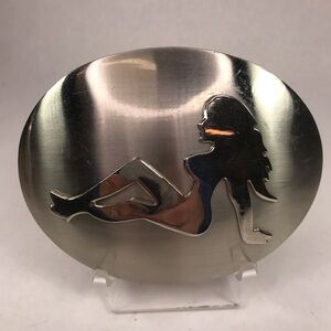 Silver Mudflap Girl Belt Buckle A188 Italia Large 5 x 4"